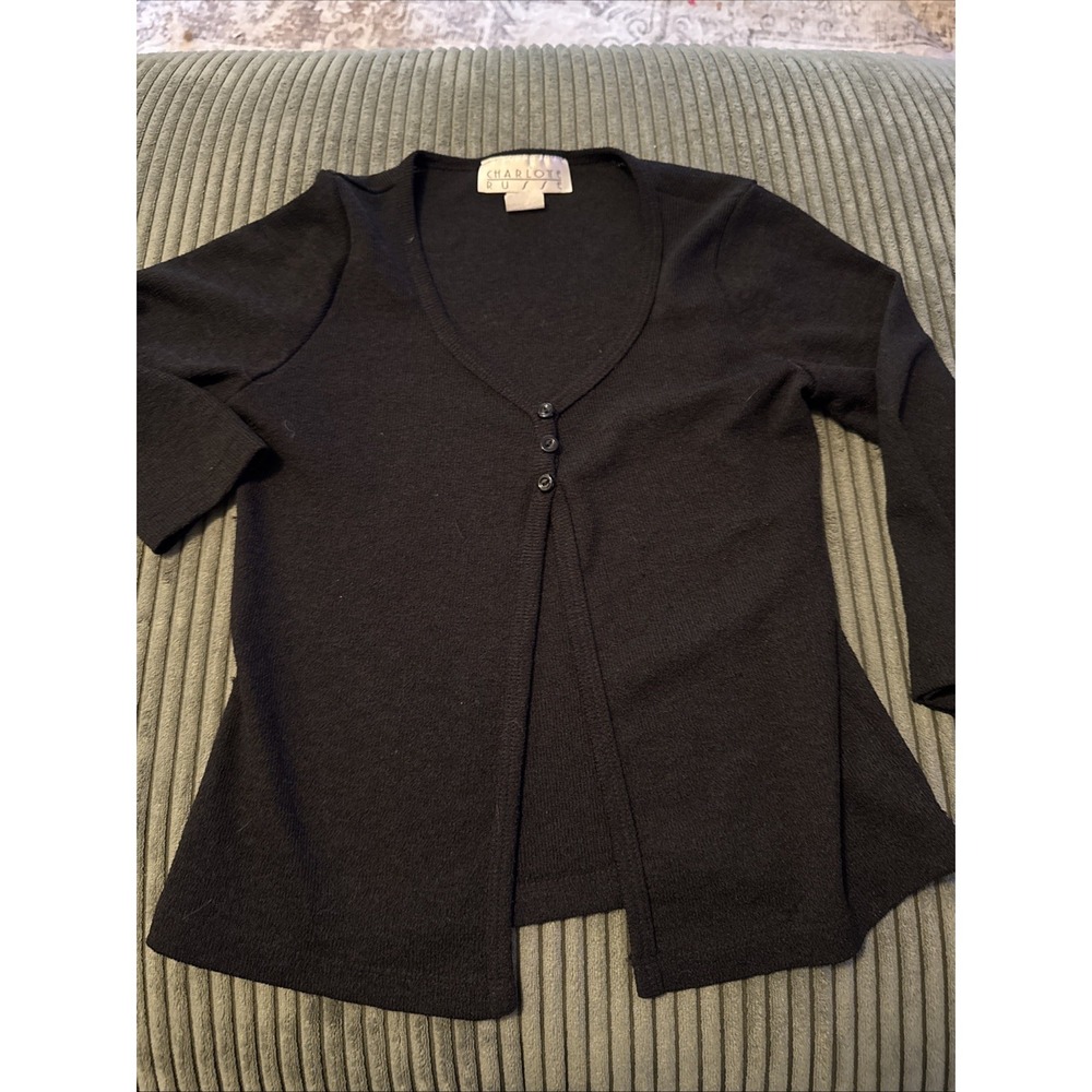 Black Open Knit Cardigan Y2K 2000s Gothic Whimsigoth Fairy Grunge Small